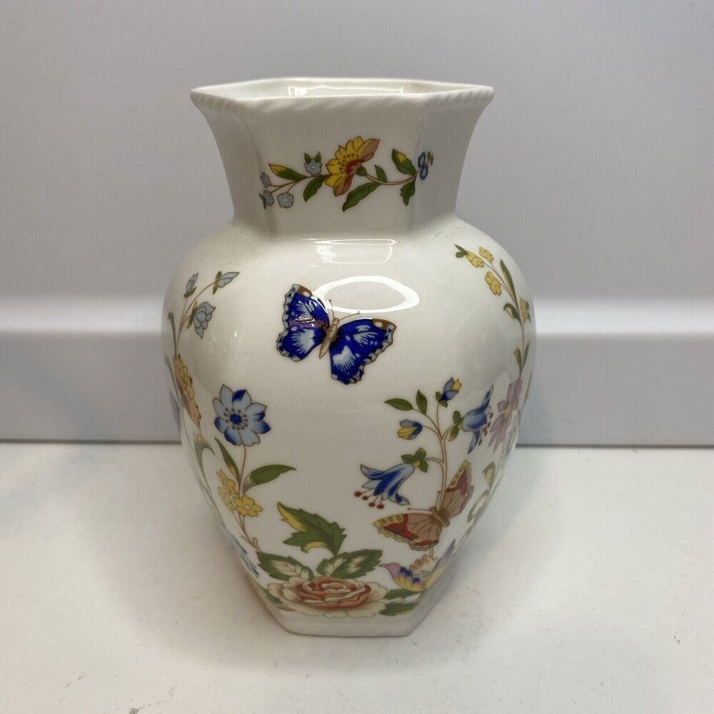 Vintage AYNSLEY COTTAGE GARDEN VASE Six Sided Fine Bone China Made England 5" T